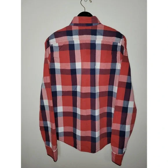 VTG Abercrombie & Fitch Men Large Flannel Plaid Muscle Shirt Y2K Preppy Red/Blue - Picture 2 of 6